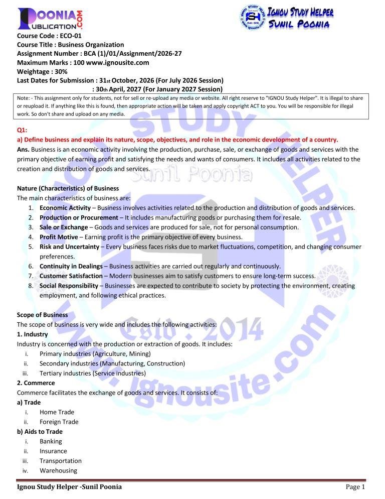 ECO-01 solved assignment 2026-27 download