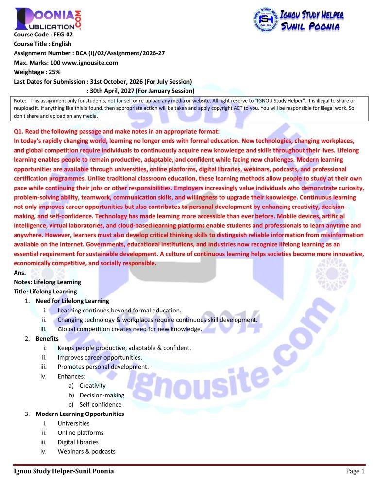 FEG-02 solved assignment 2026-27 download